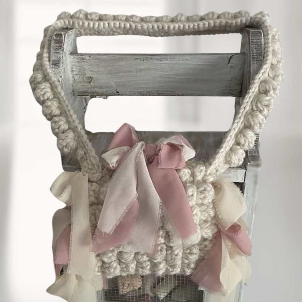 New Handmade Boho and Bubbles Sustainable Lined Shoulder Bag With Chiffon Ribbon
